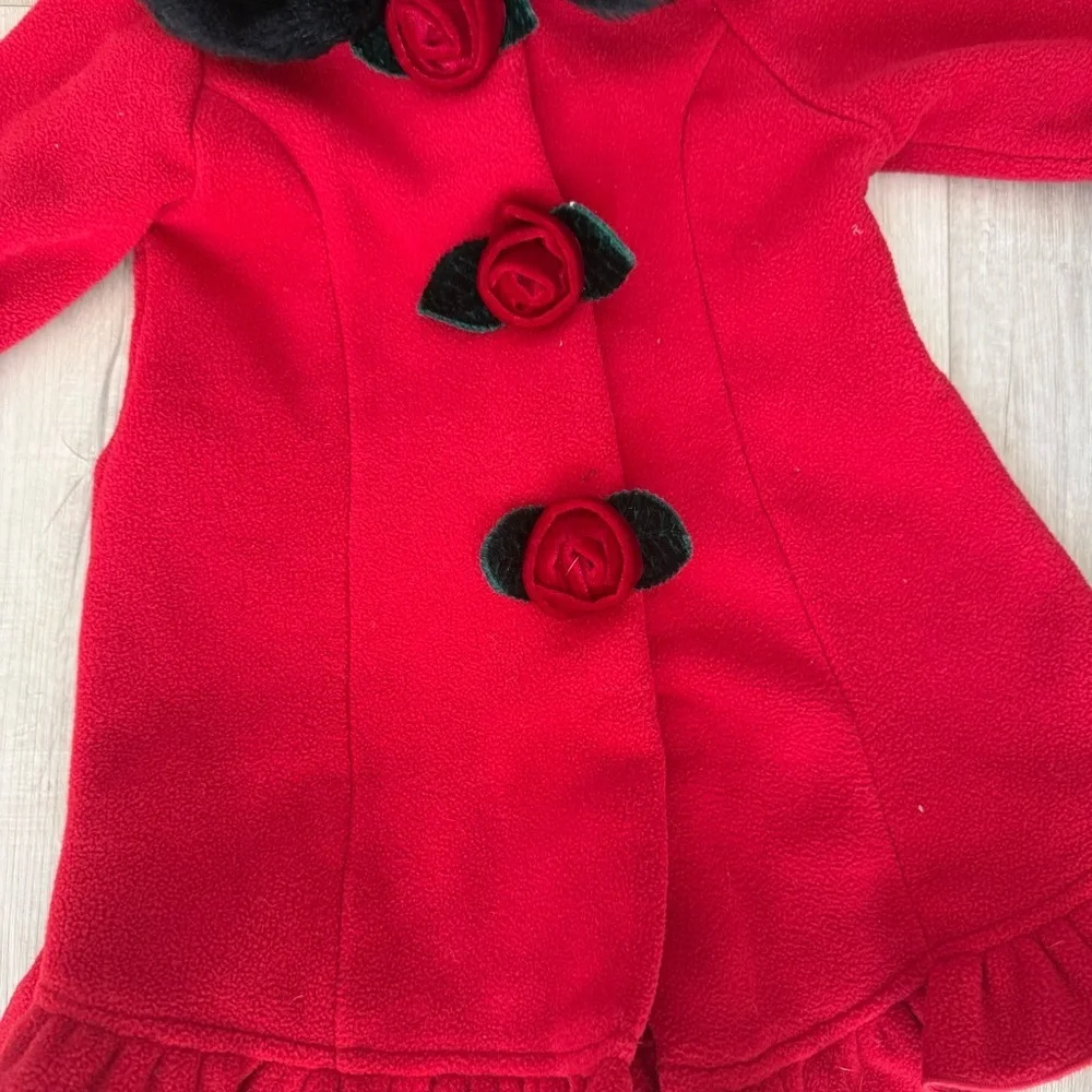 Staring Out 18M red Peacoat red roses cozy warm church attire  Christmas Holiday